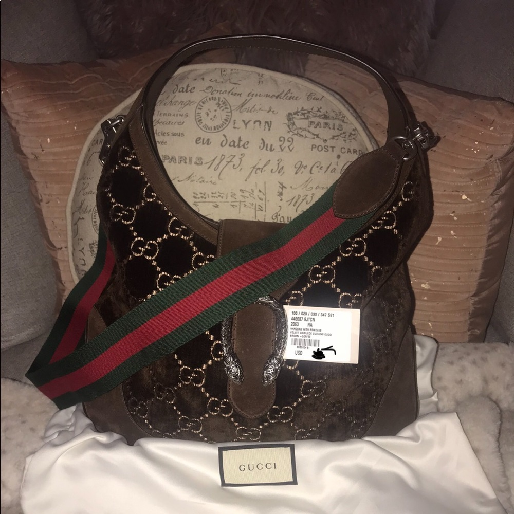 New Authentic Gucci brown suede Dionysus hobo bag